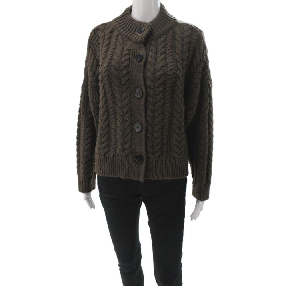 Something Navy Womens Brown High Neck Long Sleeve Cardigan Size S